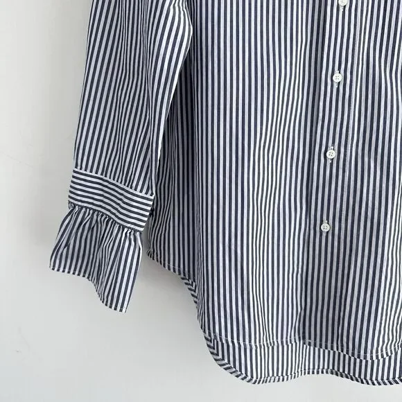 Alex Mill Top Womens XS Blue White Striped Easy Ruffle Frill Neck Cotton Career - Picture 6 of 11